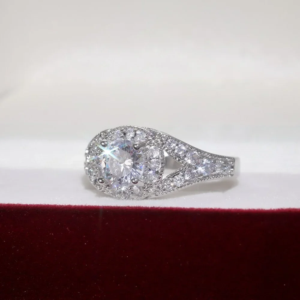 😍Round Shiny CZ Noble Silver Wedding/Engagement Ring for Women, K808